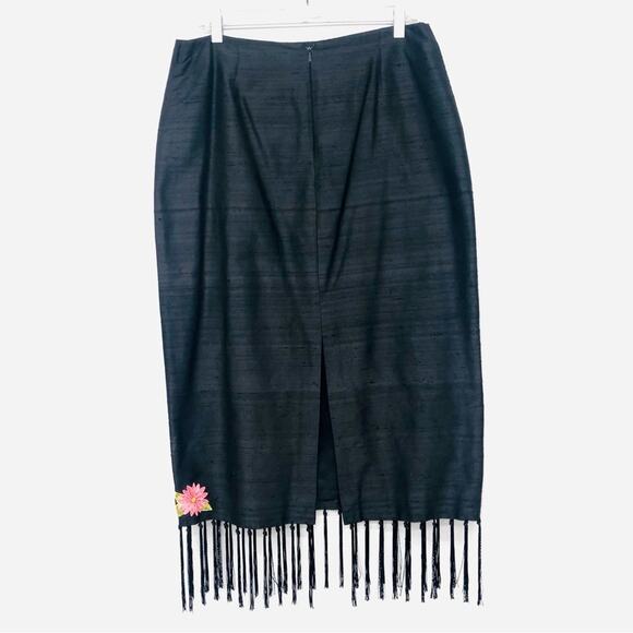 Vintage Maggy L Black Silk Embroidered Fringe Skirt Y2K Romantic Fairygoth - Picture 15 of 16
